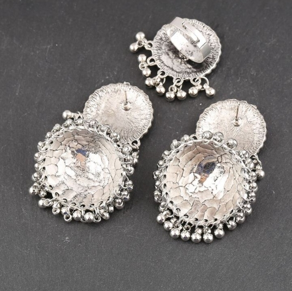 Antique silver tassle jhumka with ring set/ Indian pakistani jewelry/ jhumka set - Picture 3 of 5